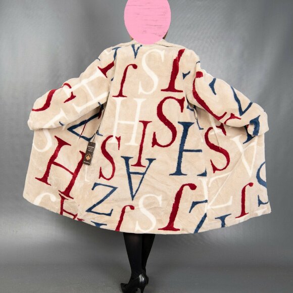 New Unbranded Cocoon Wool Teddy Bear Coat Beige Belted Alphabet Print No Alpaca - Picture 2 of 13
